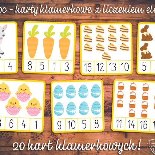 Wielkanoc - karty klamerkowe z liczeniem elementów